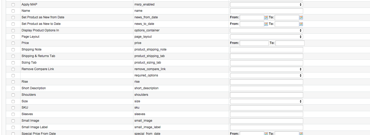 select attributes for export magento screenshot