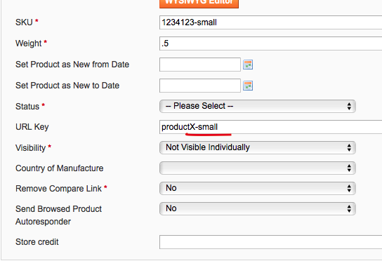 Magento Simple Product URL Key field