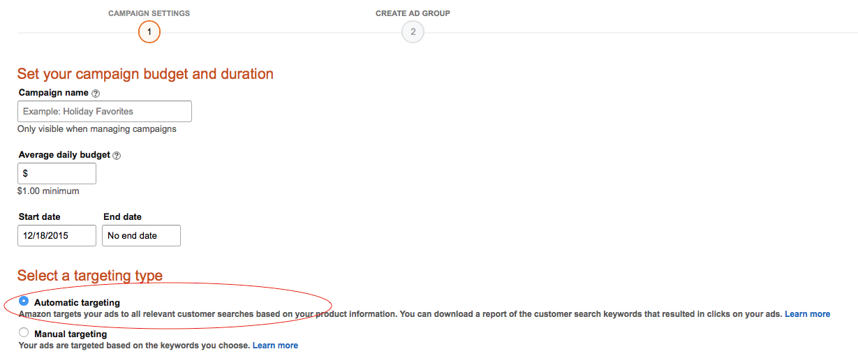 amazon automatic targeting ad campaign