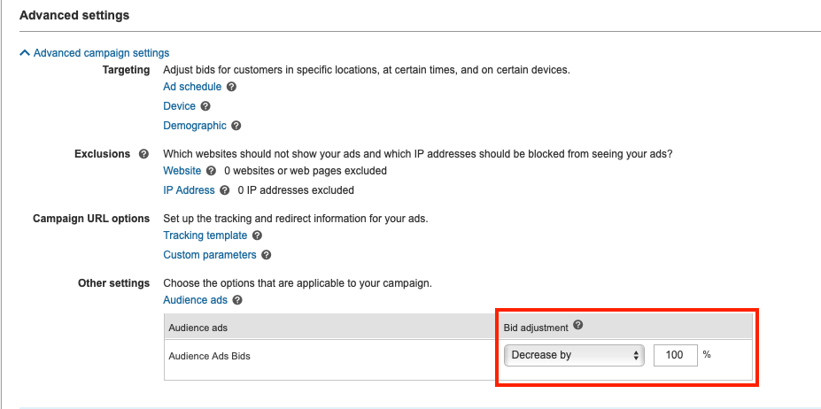 Bing Ads decrease audience ads bid at campaign level